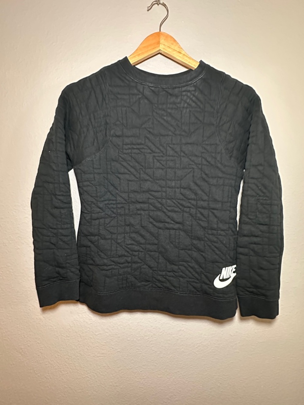 Nike Black Quilted Crewneck Sweatshirt with White Swoosh